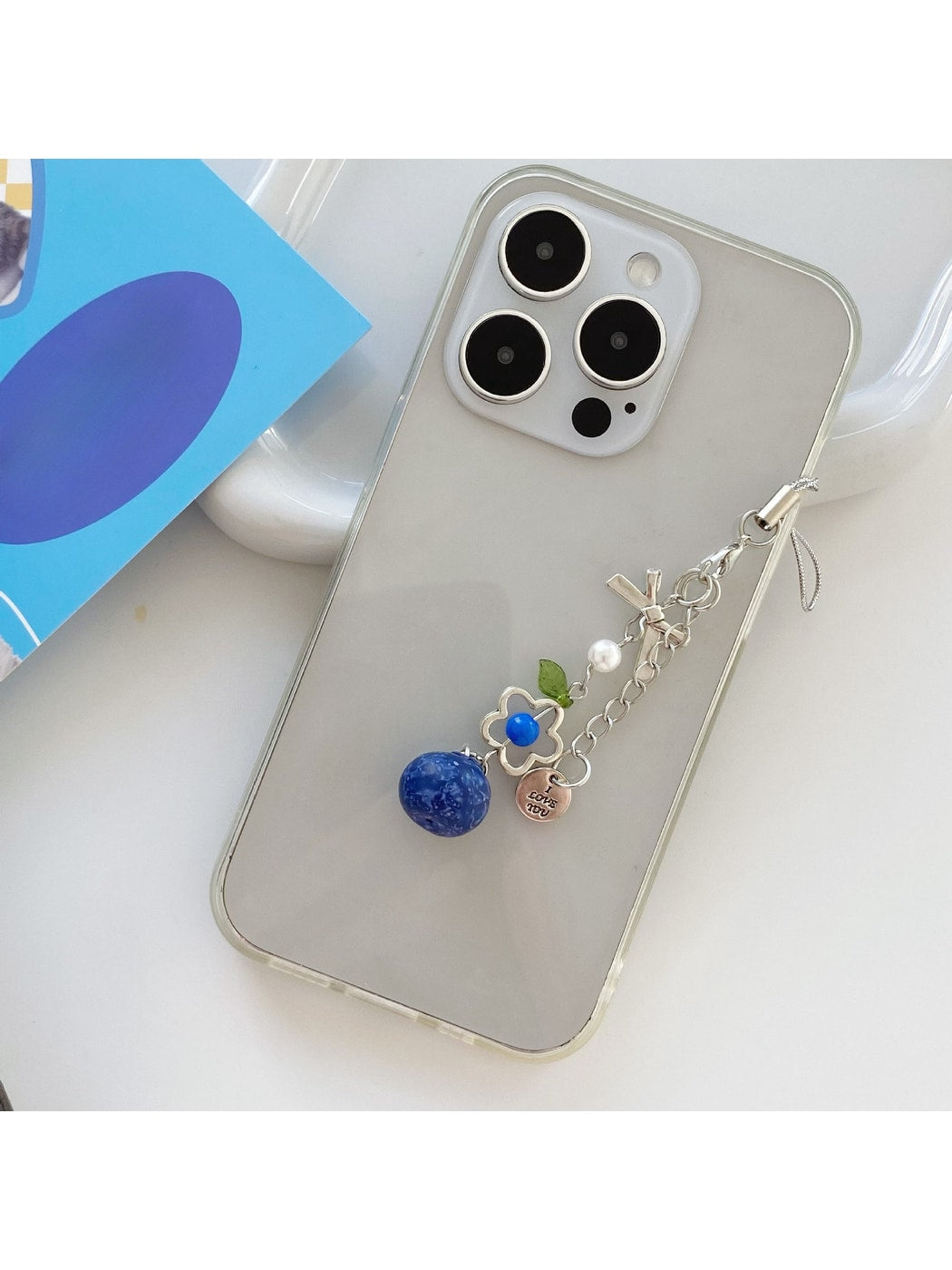 Keypus - Beaded Blueberry Flower Charm Alloy Keychain