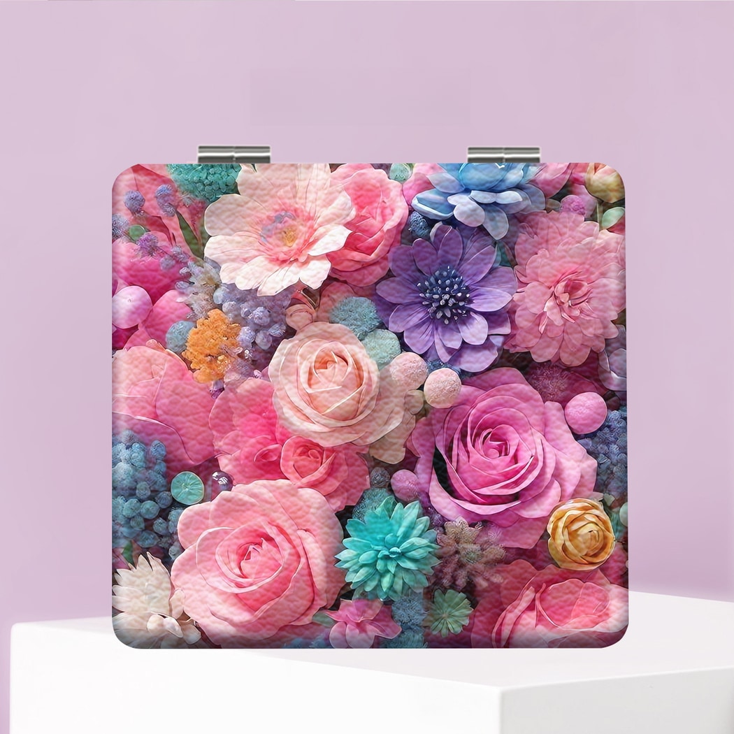 Mirroray - PU Floral Print Makeup Mirror