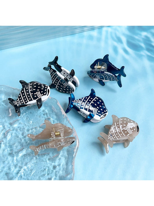 Beau - Glossy Whale Motif Acetate Claw Clip