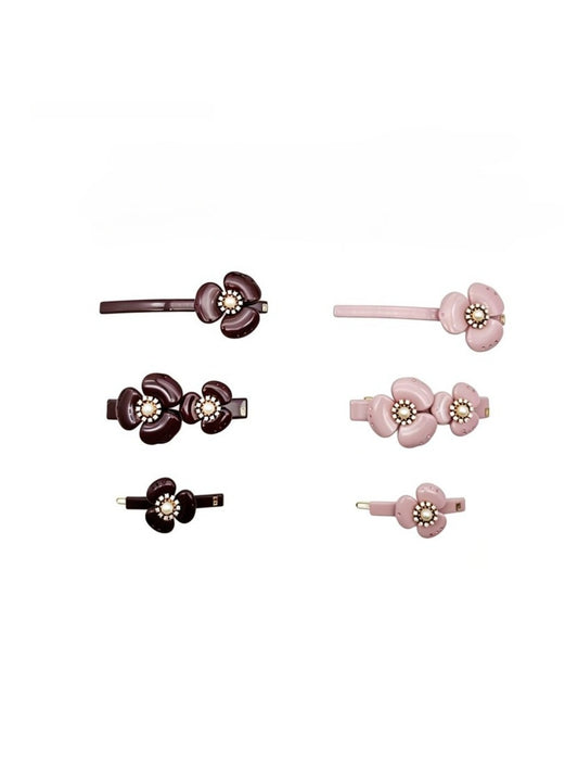 Beau - Glossy Acetate Flower Detail Alloy French Barrette