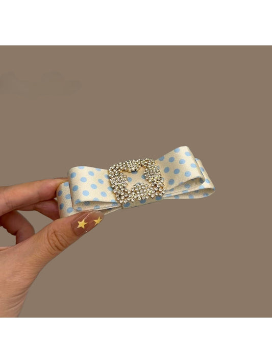 Beau - Polka Dot Rhinestone Bow Side Hair Clip
