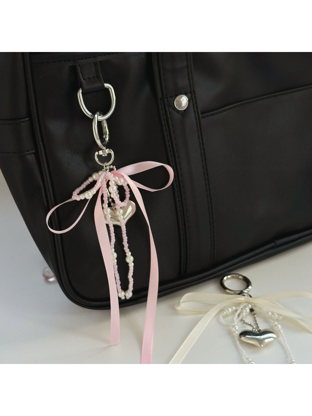 Keypus - Beaded Ribbon Bow Heart Bag Charm Keychain
