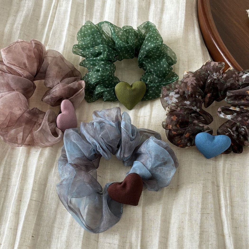 Gifty - Polka Dot Heart Accent Polyester Scrunchie