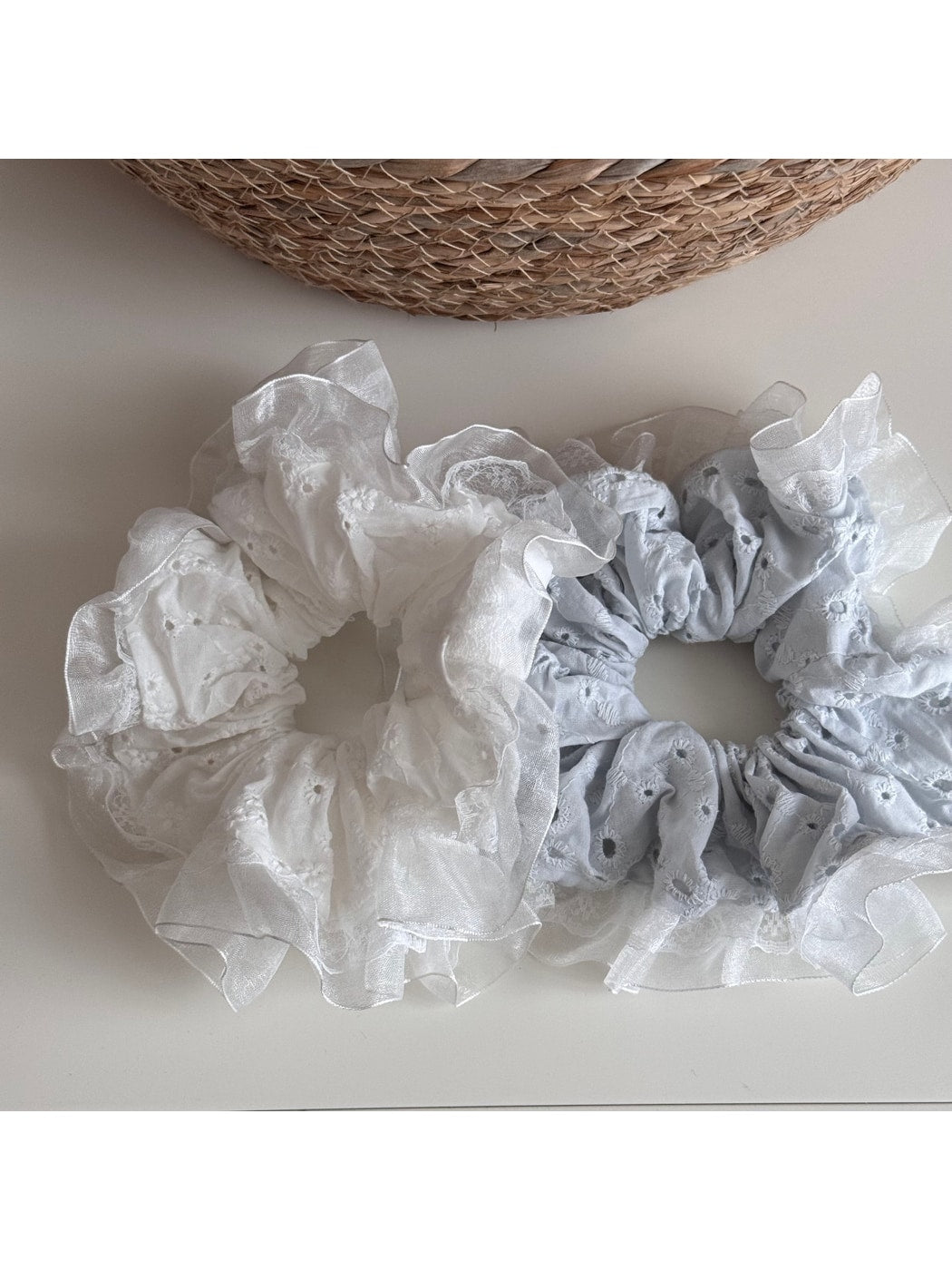 Gifty - Ruffled Openwork Lace Detail Scrunchie
