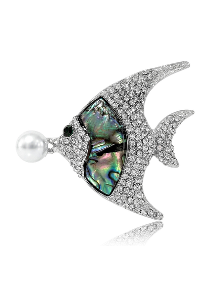 Brovia - Silver Tone Tropical Fish Alloy Brooch Pin