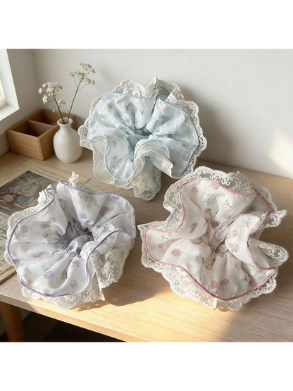 Gifty - Ruffled Lace Strawberry Hair Scrunchie
