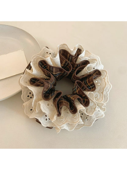 Gifty - Brown Plaid Lace Scrunchie Hair Tie