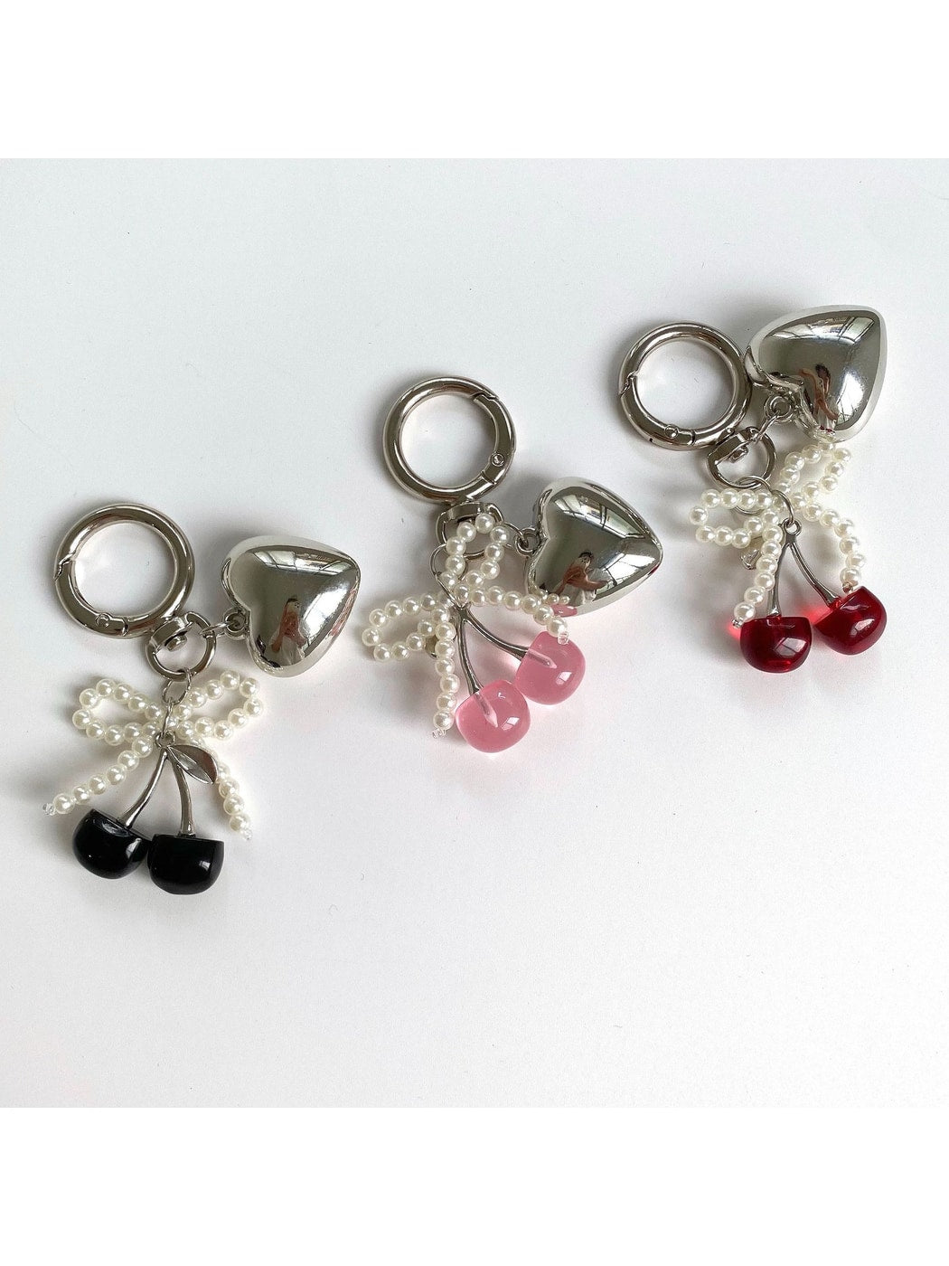 Keypus - Heart Cherry Bag Charm with Beaded Bow Keychain