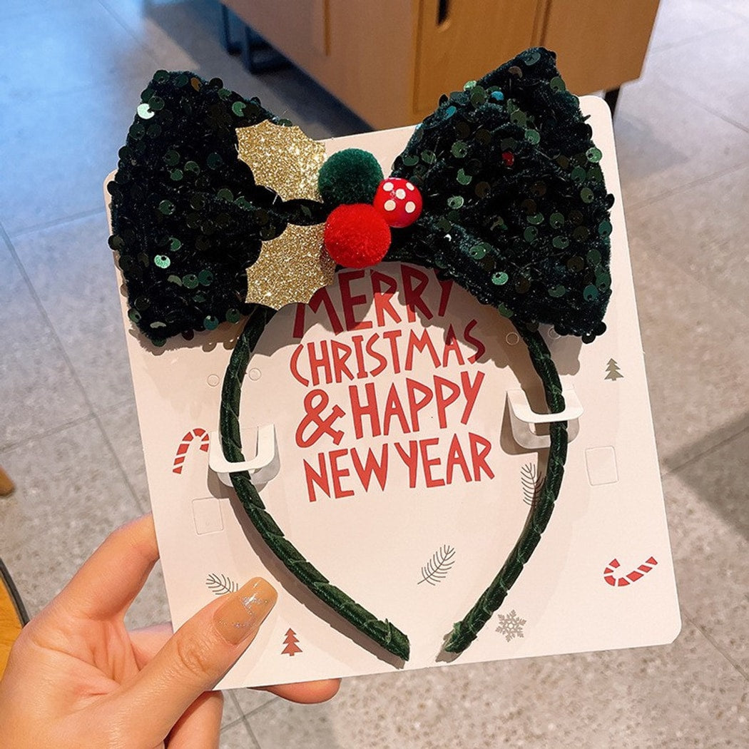 Gifty - Christmas Sequin Pom Pom Bow Headband