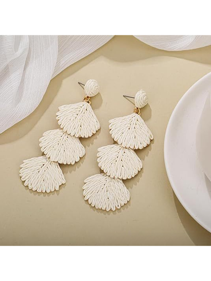 Earedge - Bohemian Shell Raffia Woven Drop Earrings