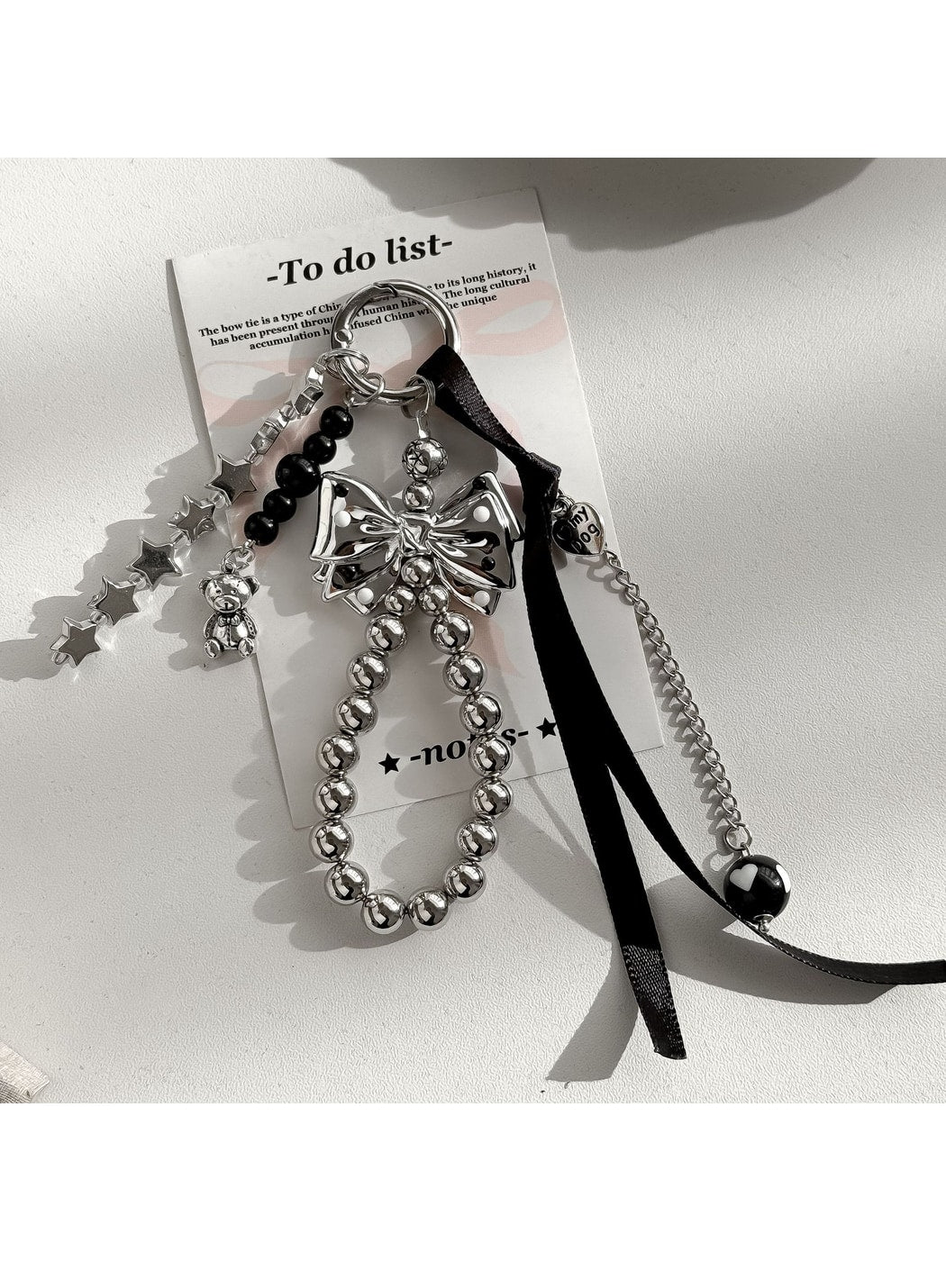 Keypus - Black Bow Beaded Charm Key Ring Keychain