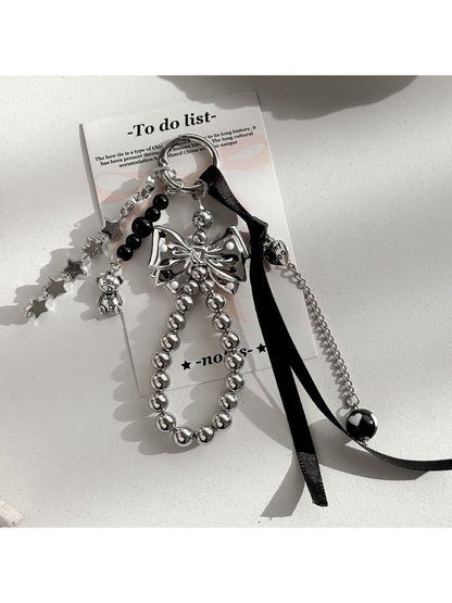 Keypus - Black Bow Beaded Charm Key Ring Keychain