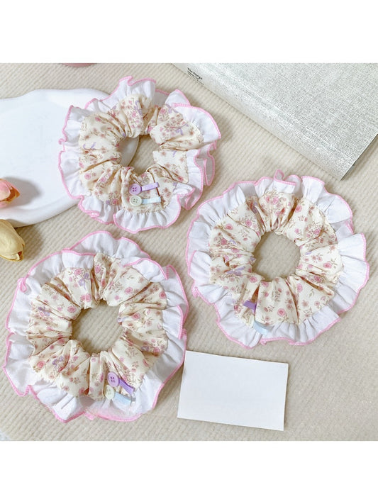Gifty - Pink Floral Scrunchie Hair Ties