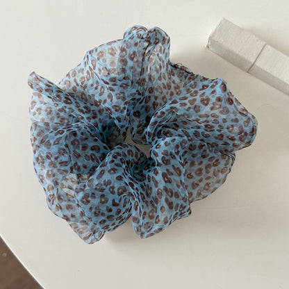 Gifty - Leopard Print Mesh Ruffled Scrunchie