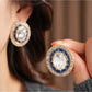 Earedge - Vintage Oval Rhinestone Geometric Stud Earrings