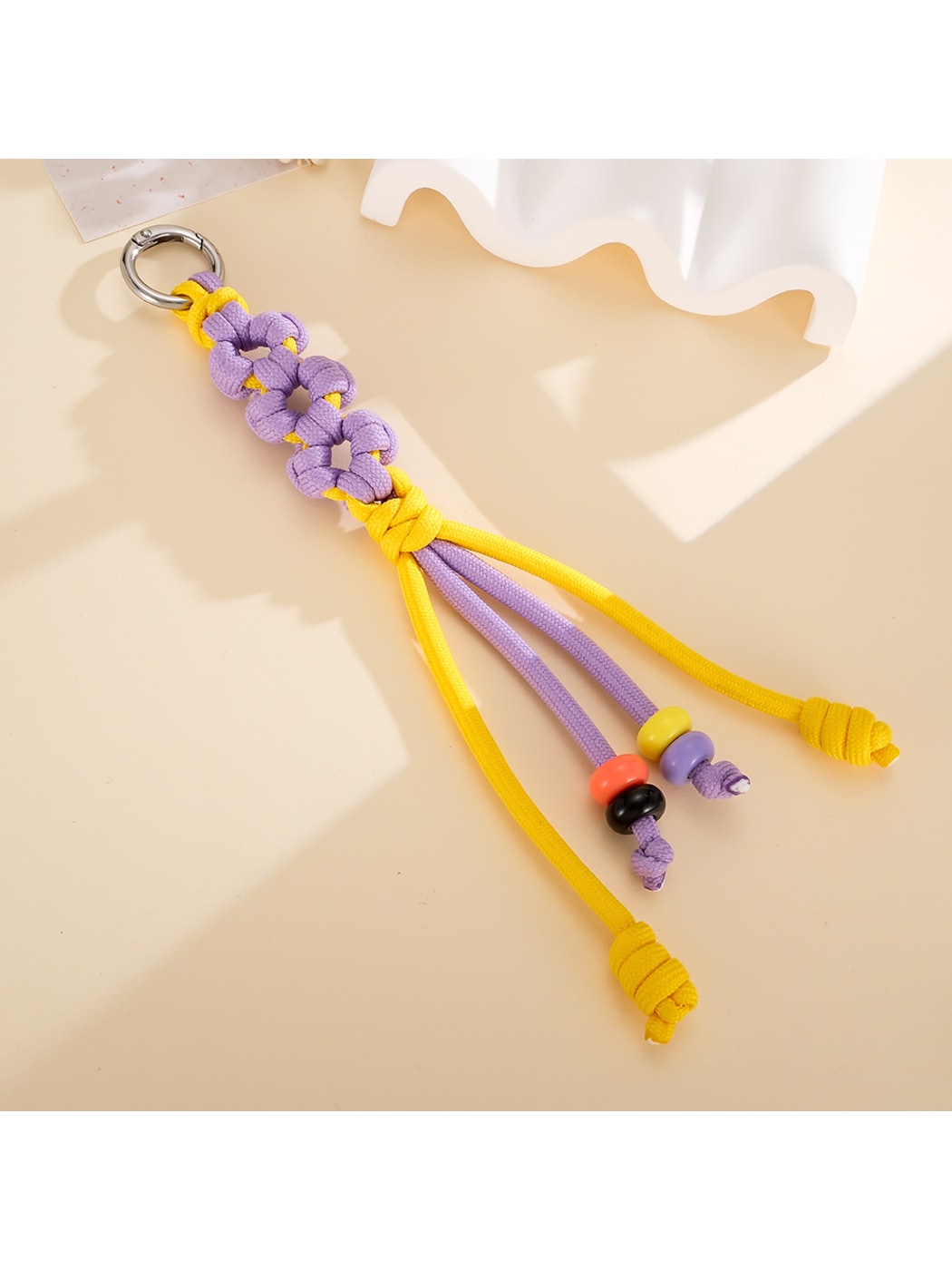 Keypus - Colorblock Floral Beaded Woven Bag Charm Keychain