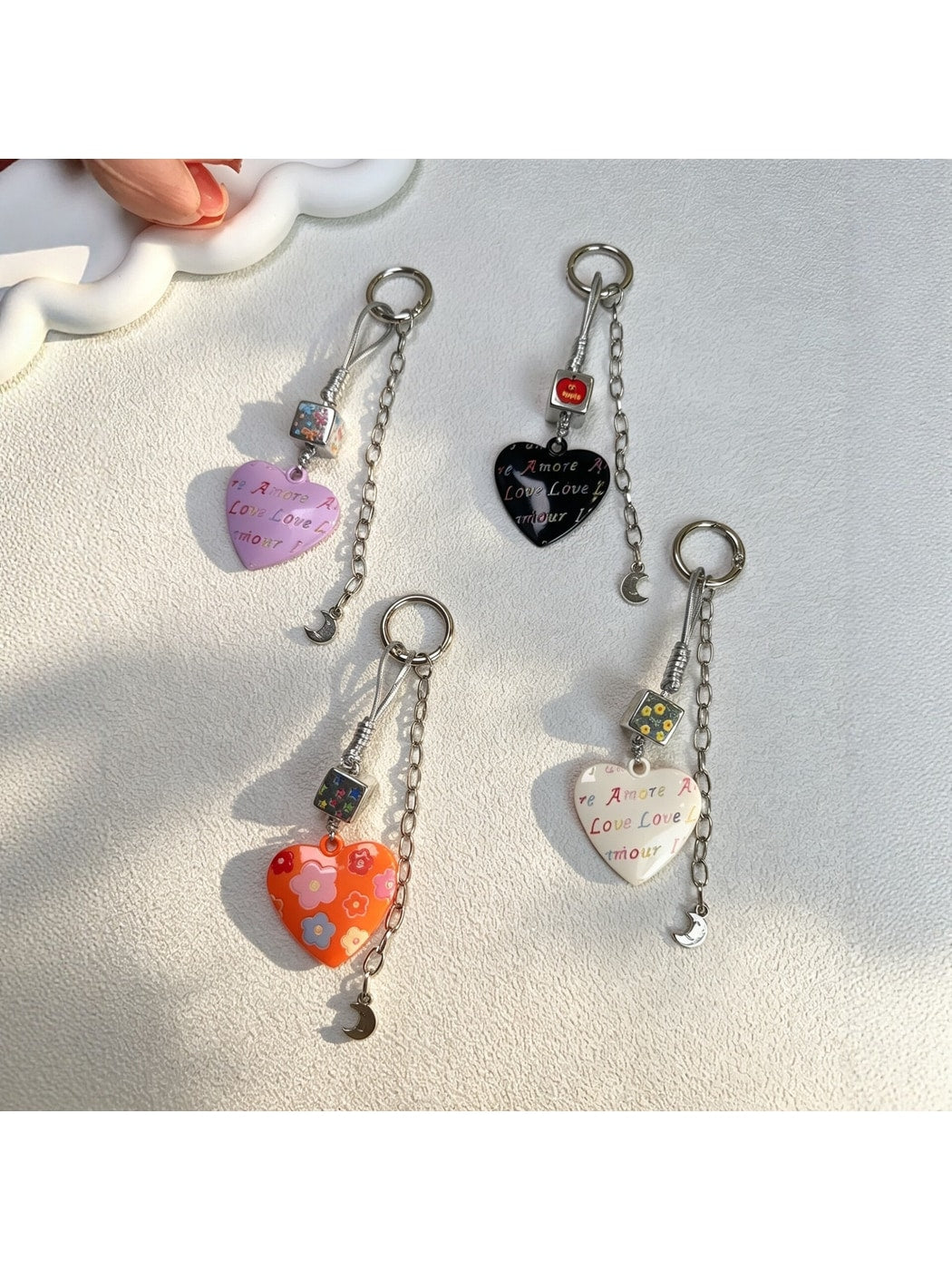 Keypus - Alloy Floral Heart Pendant Bag Charm Keychain