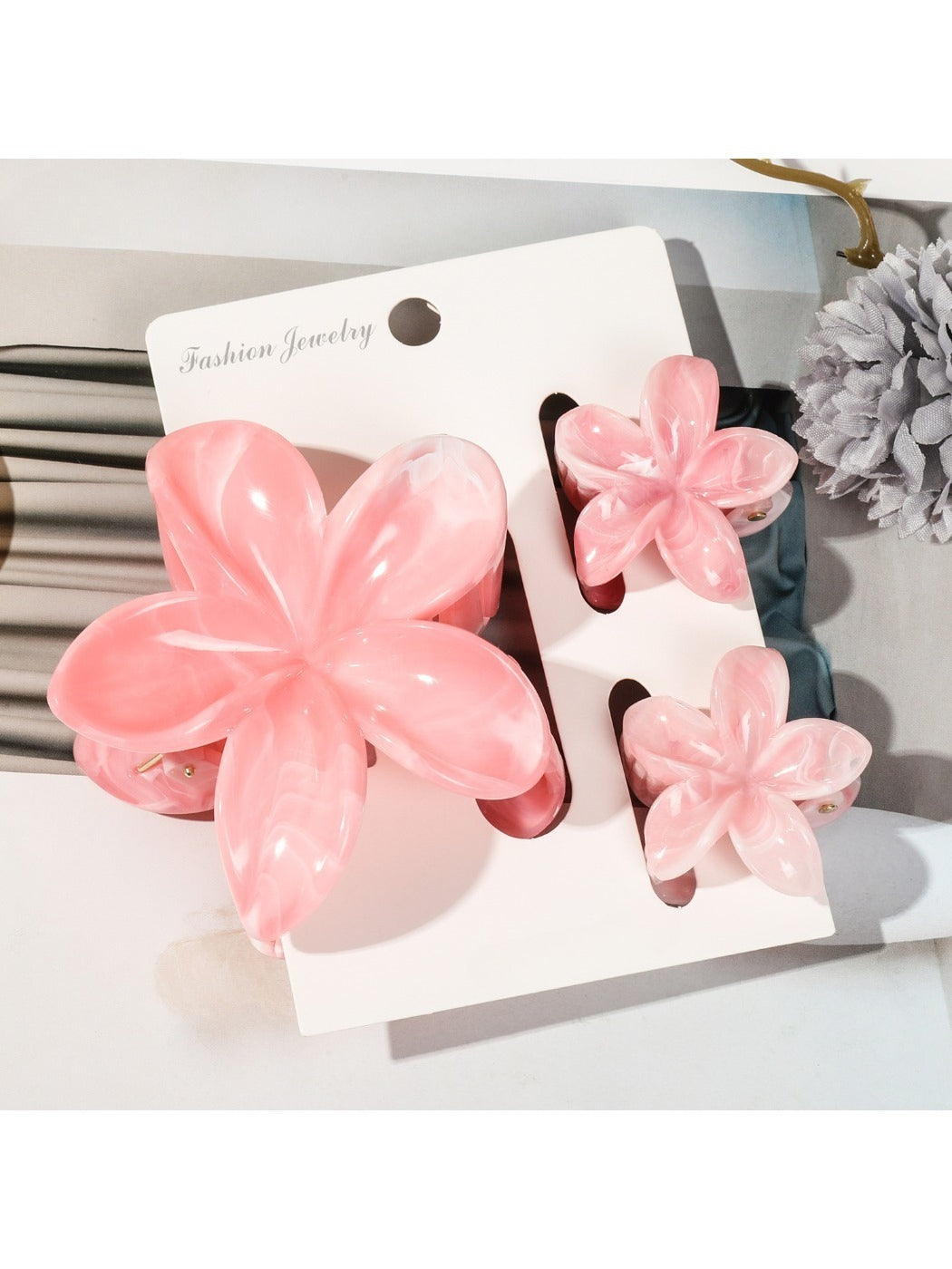 Beau - Marbled Frangipani Hair Clips Set