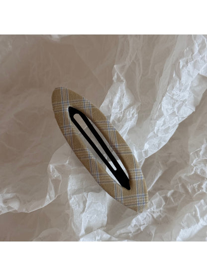 Beau - Plaid Fabric Covered Oval Alloy Hair Clip