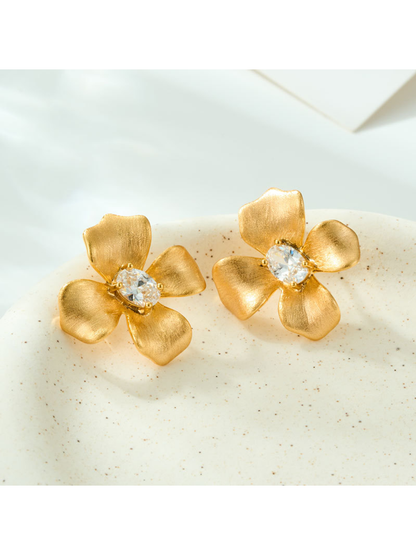 Earedge - Luxury Style Four Petal Flower Stud Earrings