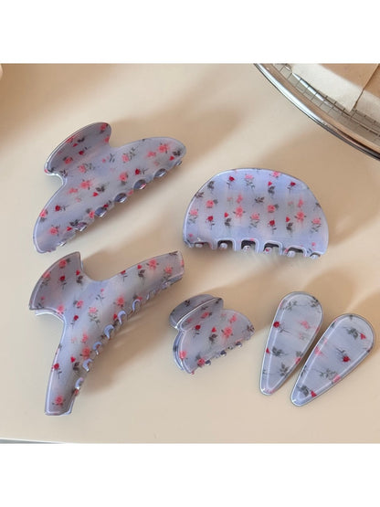 Beau - Blue Rose Print Hair Claw Clip