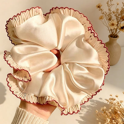 Gifty - Polyester Satin-Look Ruffle Trim Scrunchie