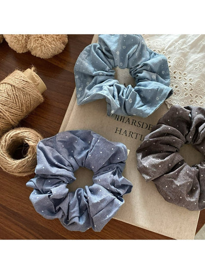 Gifty - White Dot Blue Denim Hair Ties