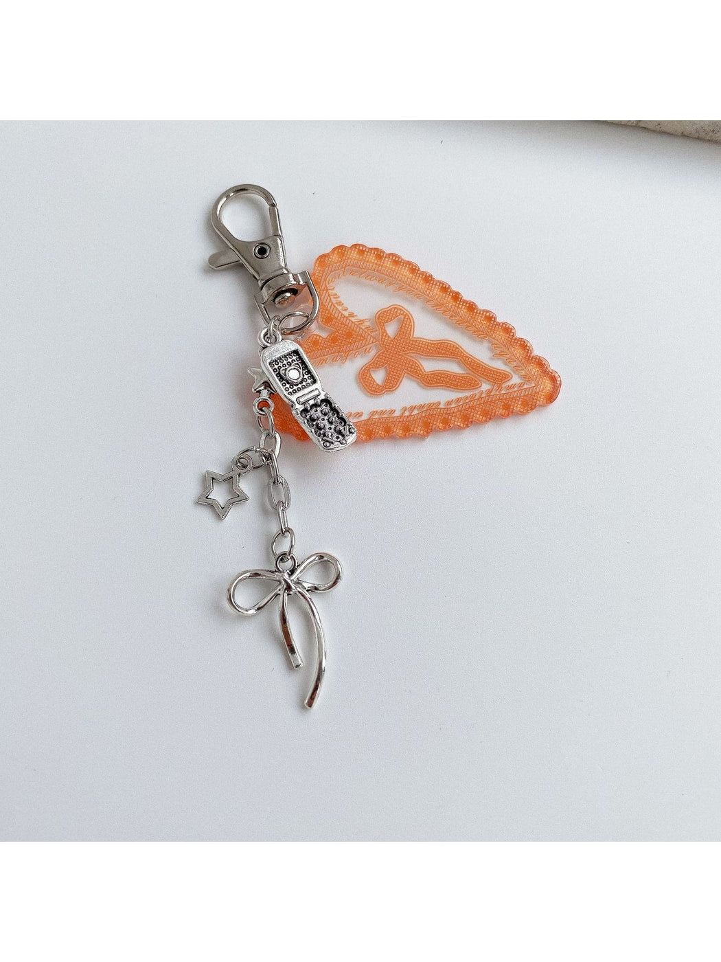 Keypus - Heart Pendant Bow Detail Bag Charm Keychain