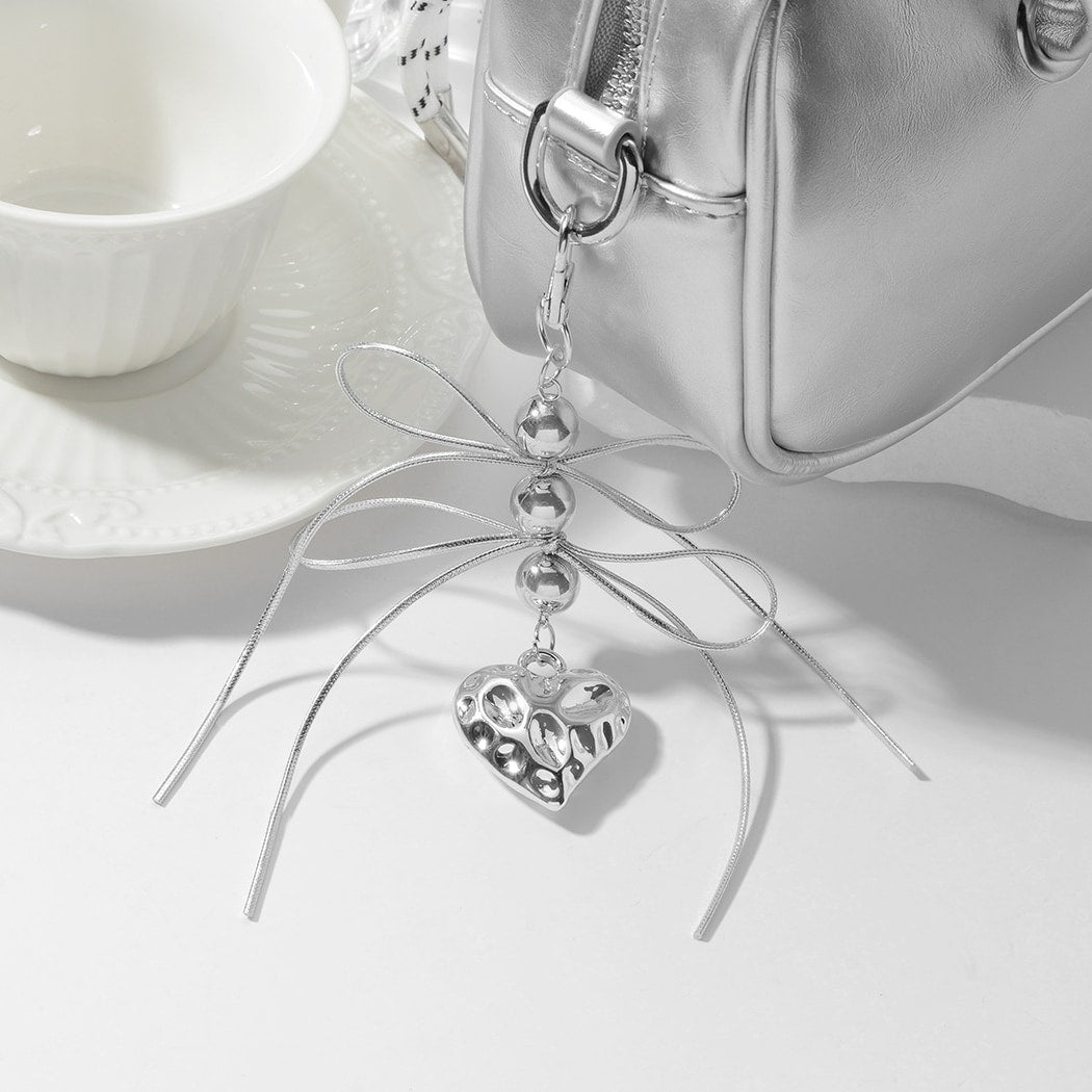 Keypus - Silver Tone Bow and Heart Keychain