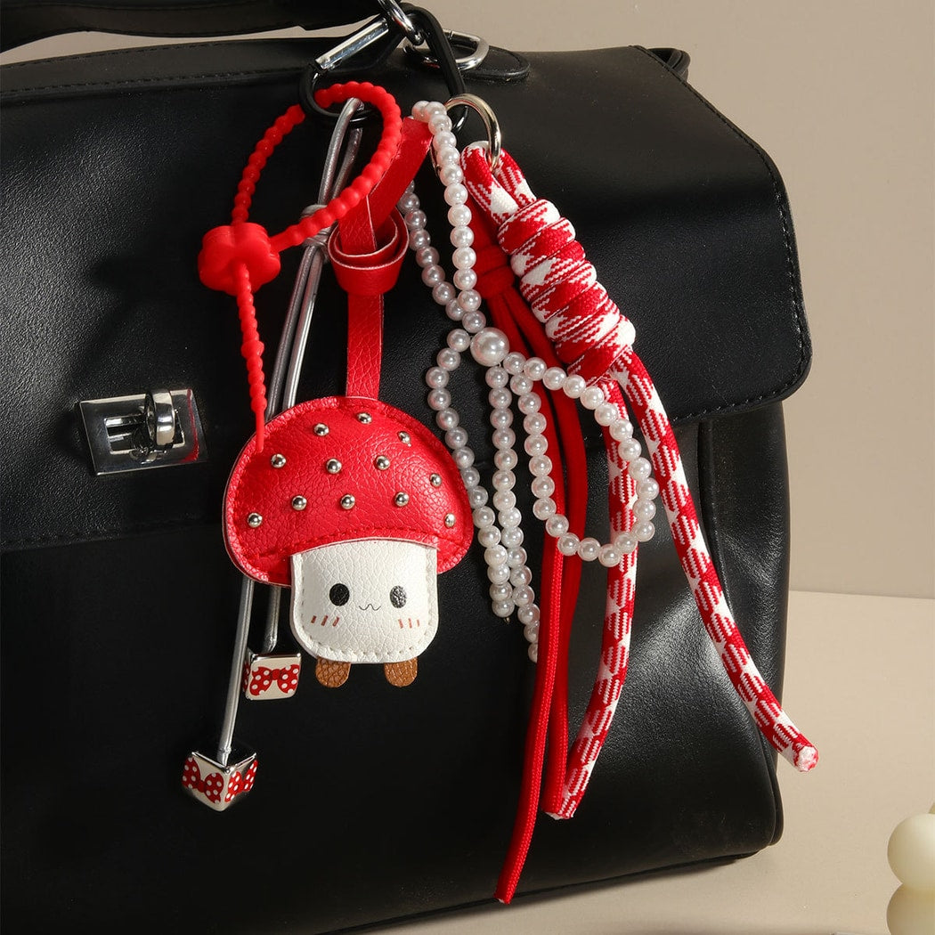 Keypus - Cute Mushroom Bow Woven Cord Bag Charm Keychain