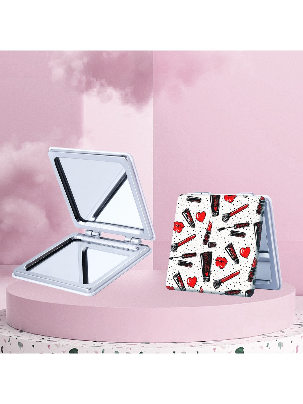 Mirroray - Cartoon Print PU Folding Makeup Mirror