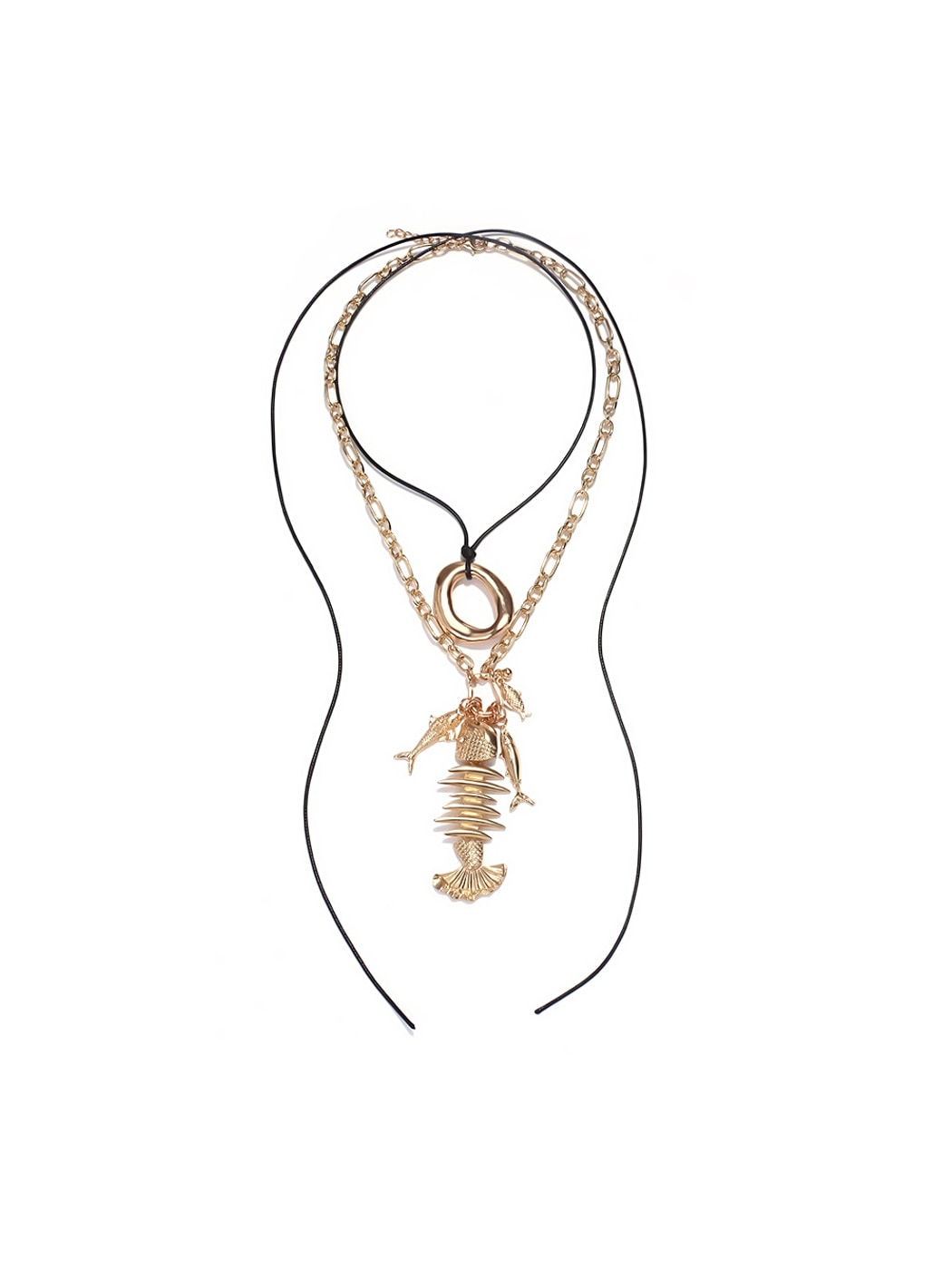 Nozari - Adjustable Fish Bone and Small Fish Necklace