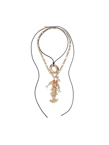 Nozari - Adjustable Fish Bone and Small Fish Necklace