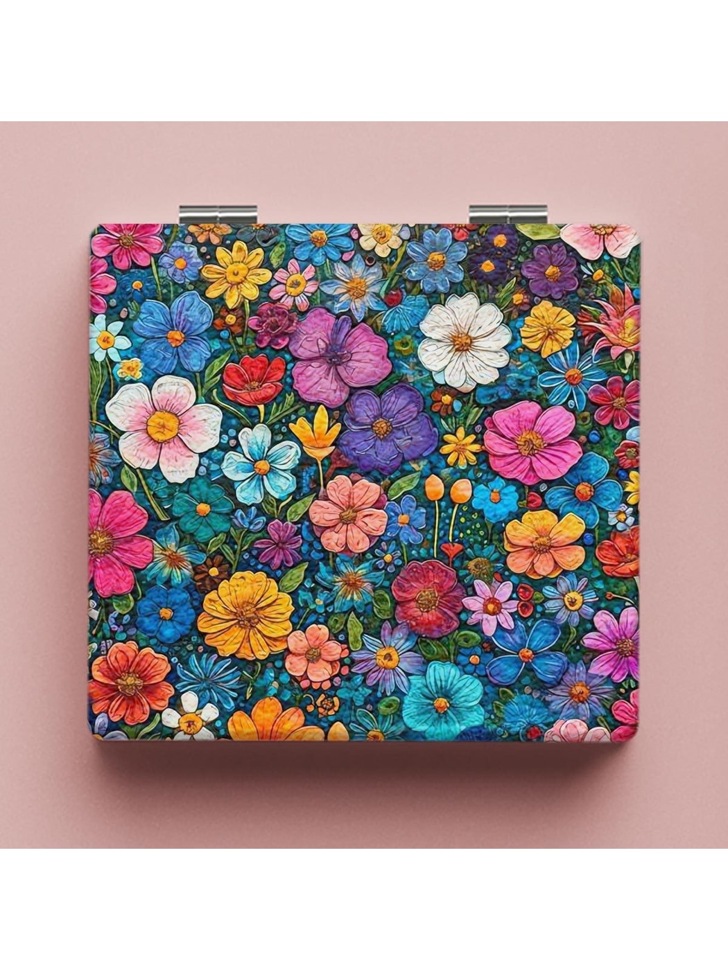 Mirroray - Floral Print Foldable PU Glass Makeup Mirror