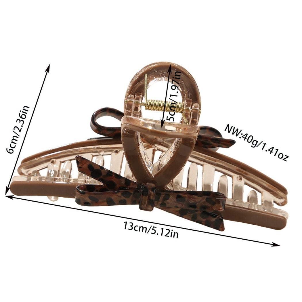 Beau - Leopard Print Bow Detail Acetate Claw Clip