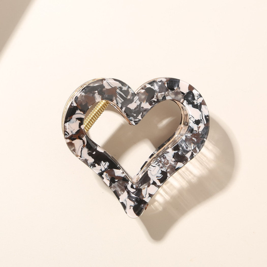 Beau - Acetate Heart Floral Pattern Claw Clip