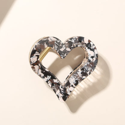 Beau - Acetate Heart Floral Pattern Claw Clip