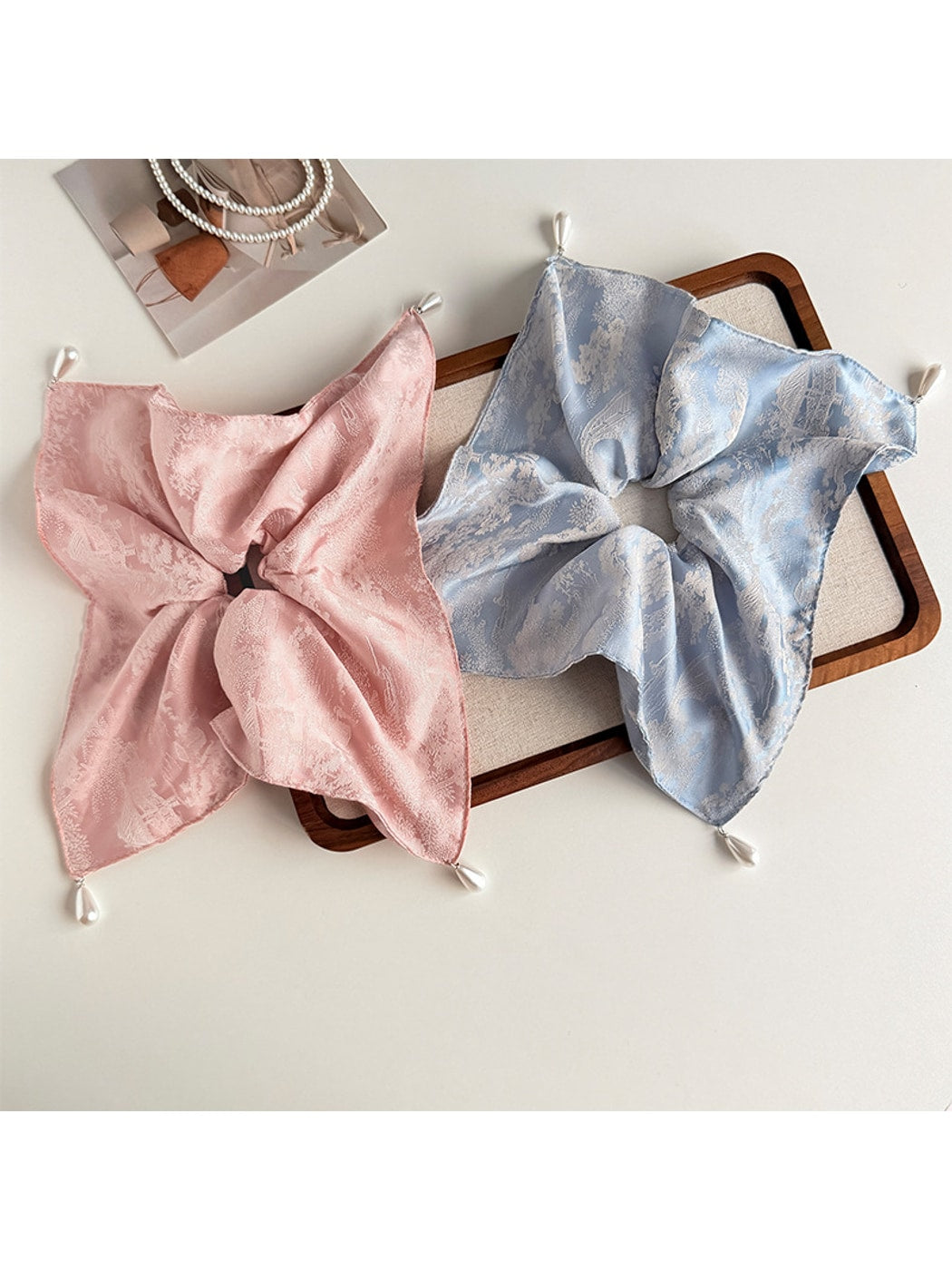 Gifty - High Stretch Satin Jacquard Square Scarf Scrunchie