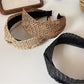 Side view of the wide bohemian headband showing fabric texture and design