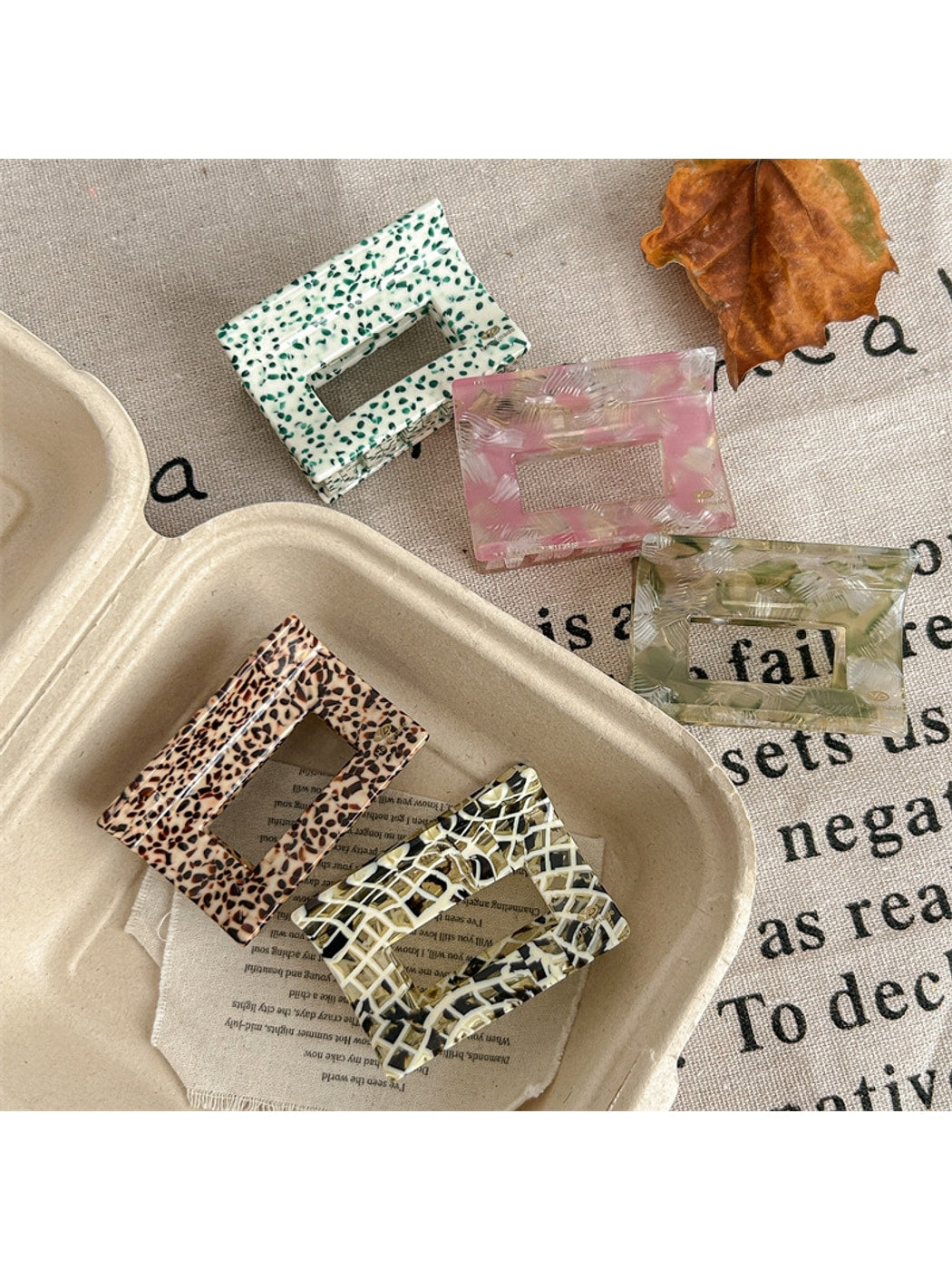 Beau - Retro Dot Pattern Square Acetate Hair Claw Clip