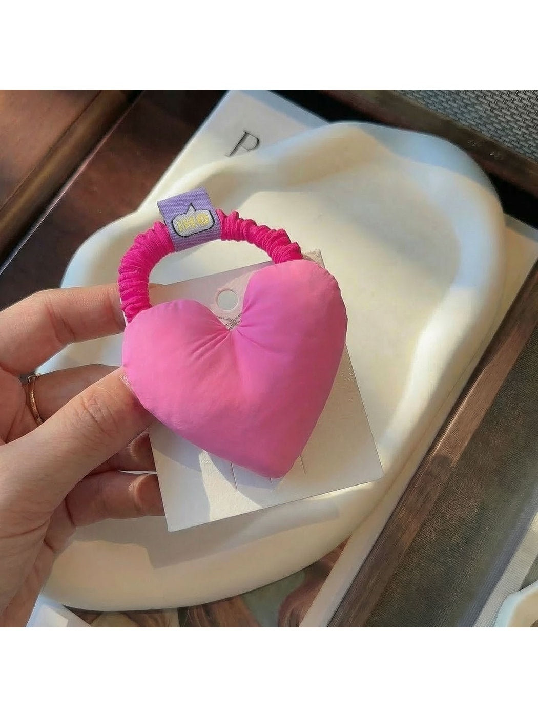 Gifty - Padded Heart Polyester Fabric Hair Tie