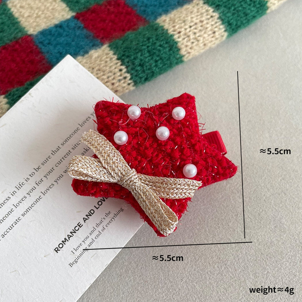 Beau - Red Christmas Theme Bow Detail Hair Clip