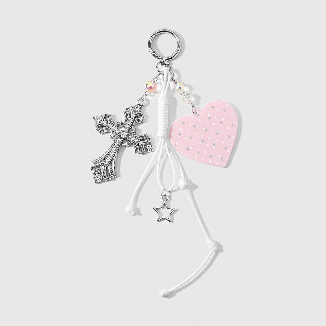 Keypus - Y2K Style Cross and Heart Keychain