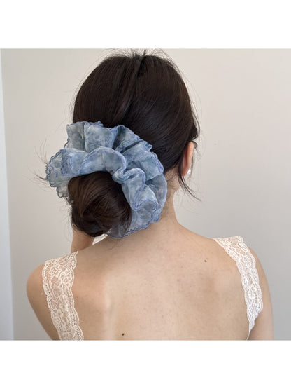 Gifty - Blue Wash Print Polyester Scrunchie Hair Tie