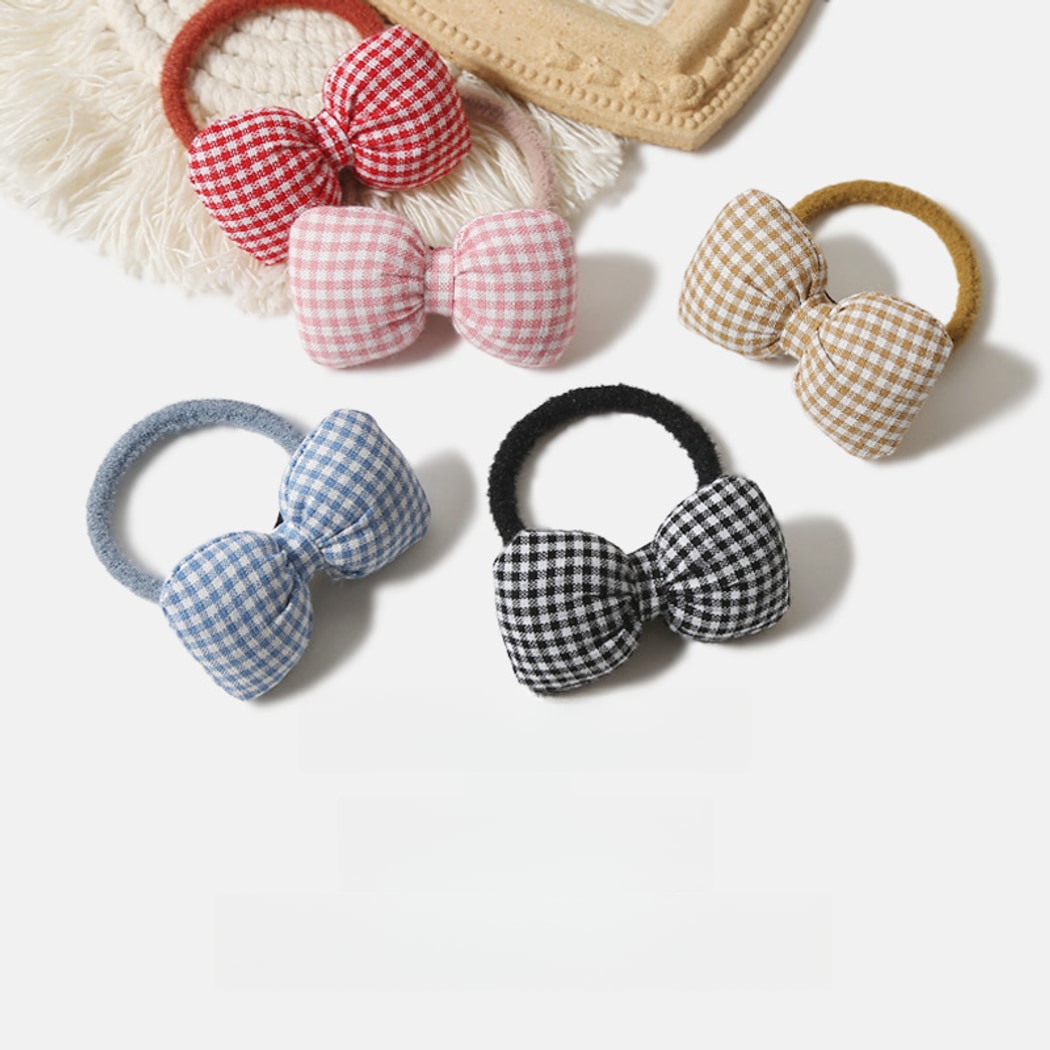 Gifty - Plaid Plush Bow Detail Polyester Hair Tie