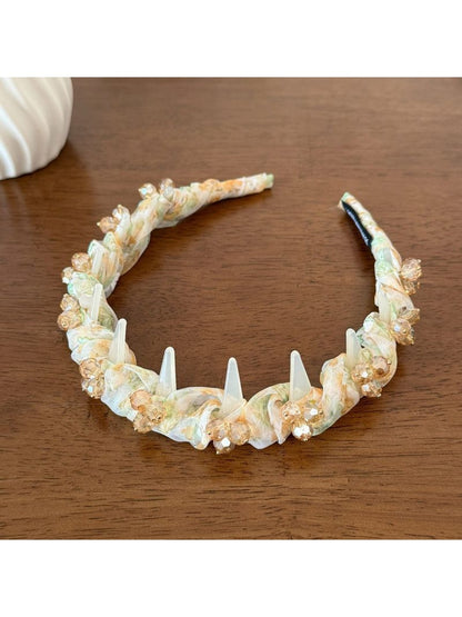 Gifty - Mesh Rhinestone Wave Tooth Detail Headband