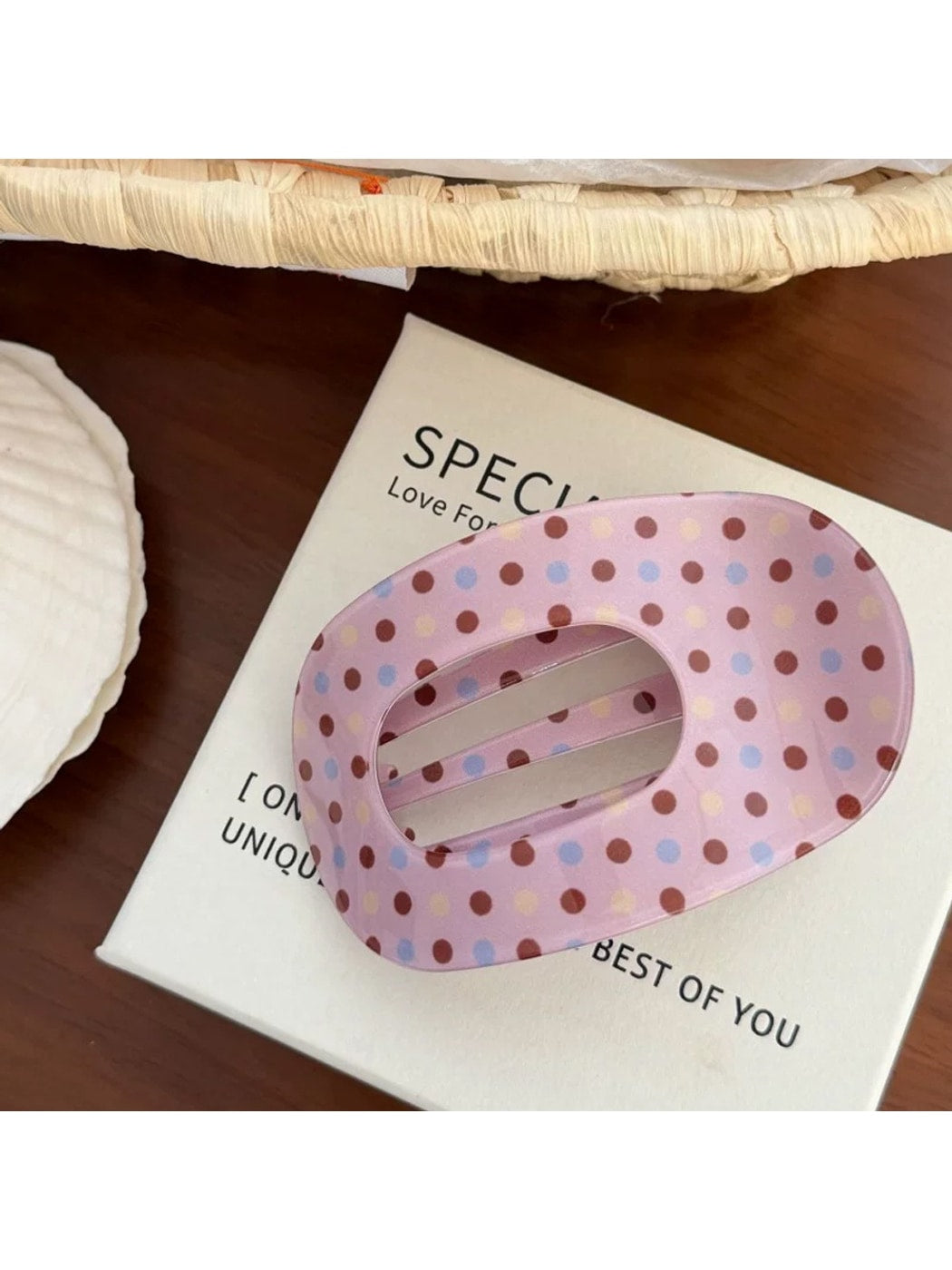 Beau - Retro Printed Oval PVC Claw Hair Clip