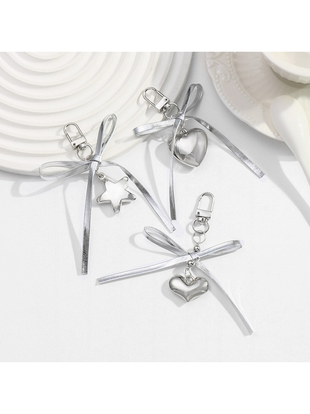 Keypus - Y2K Silver Bow Alloy and PU Bag Charm Keychain