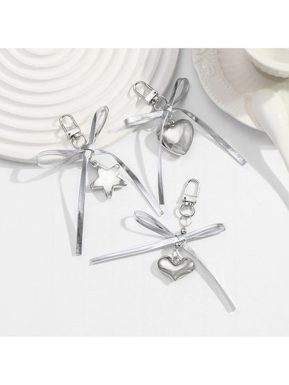 Keypus - Y2K Silver Bow Alloy and PU Bag Charm Keychain