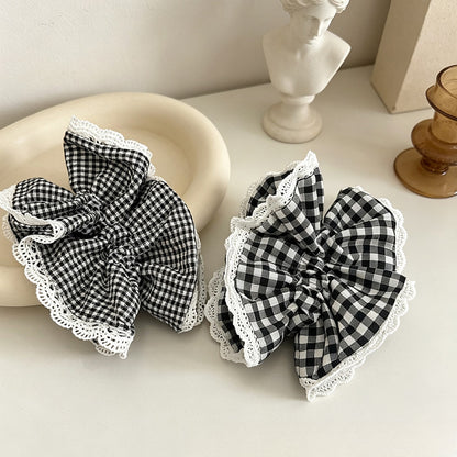 Gifty - Gingham Lace Trim Polyester Scrunchie